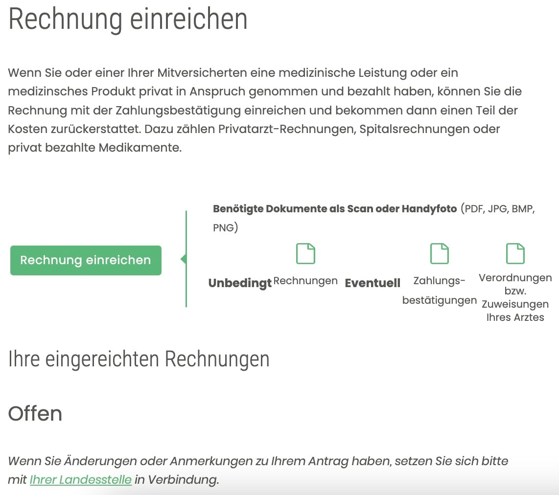 Online-Formular der SVS zum Einreichen einer Honorarnote für klinisch-psychologische Behandlung